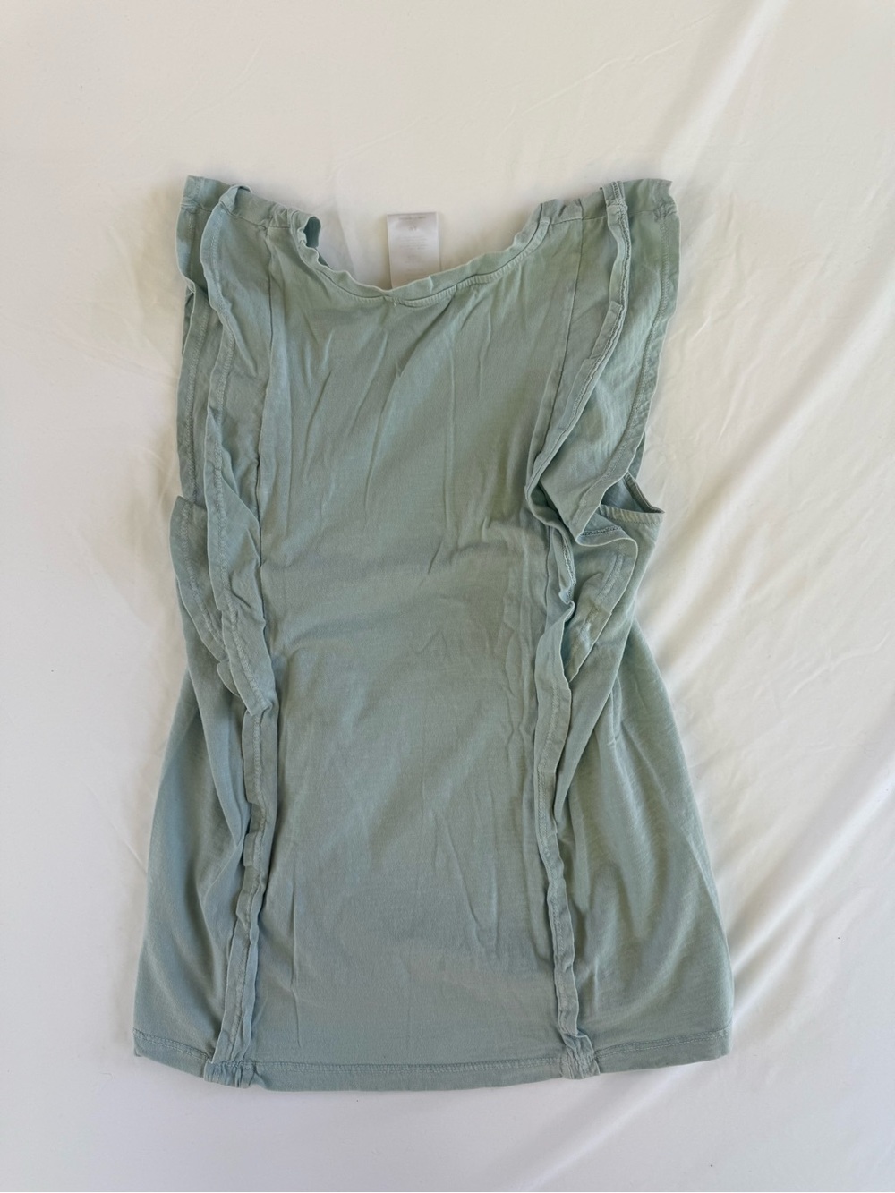 Anthropologie Eri + Ali Washed Ruffle Tank Top Womens Cotton Sage Green Boho S - Picture 2 of 5